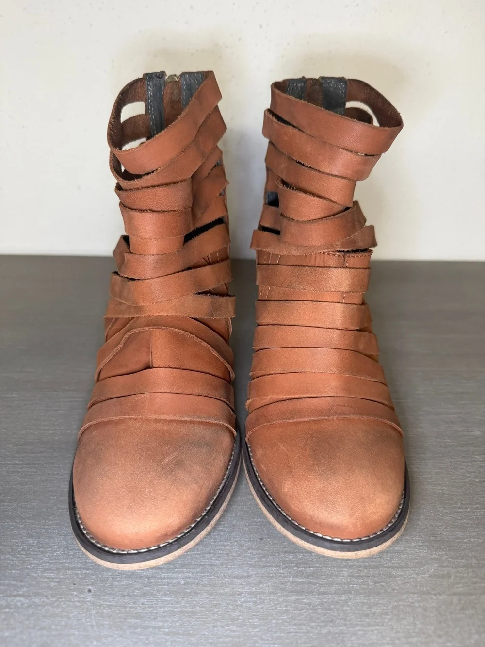 Free People Leather Strappy Heeled Sandals Women's Size 39 EU Made In Portugal - Picture 4 of 10